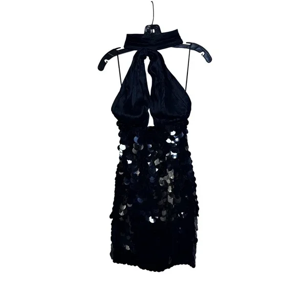 Alice Olivia Black Sequin Halter Neck Mini Dress Size 8